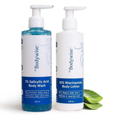 Be Bodywise Body Acne Reduction Kit with 1% Salicylic Acid Body Wash & 10% Niacinamide Hydrating Face & Body Lotion | Prevents Body Acne, Exfoliates & Promotes Glowing Skin | 450 mL